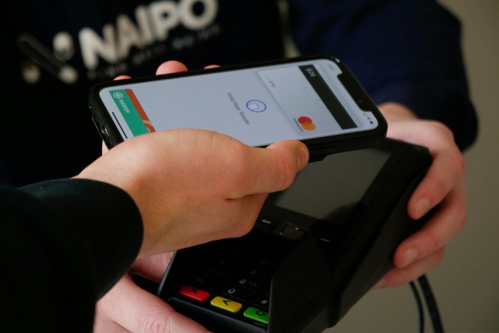 Paying by phone at a card terminal