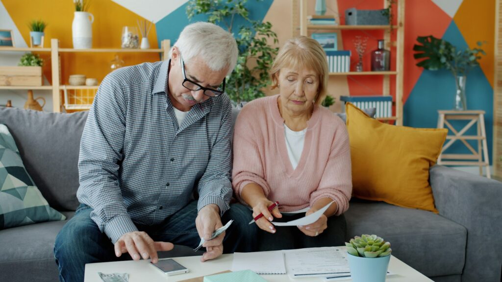 Couple reviewing their finances at home